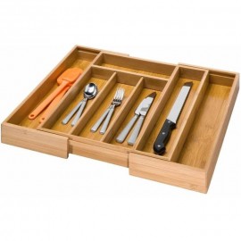 Expandable Bamboo Kitchen Drawer Organizer in Brown