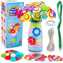 NKOO Flower Craft Kit for Kids Colorful Buttons and Felt Flower Kit Vase Arts Toy Craft Project for Girls and Boys Fun DIY Activity Gift for Children Ages 4 5 6 7 8 9 Years Old