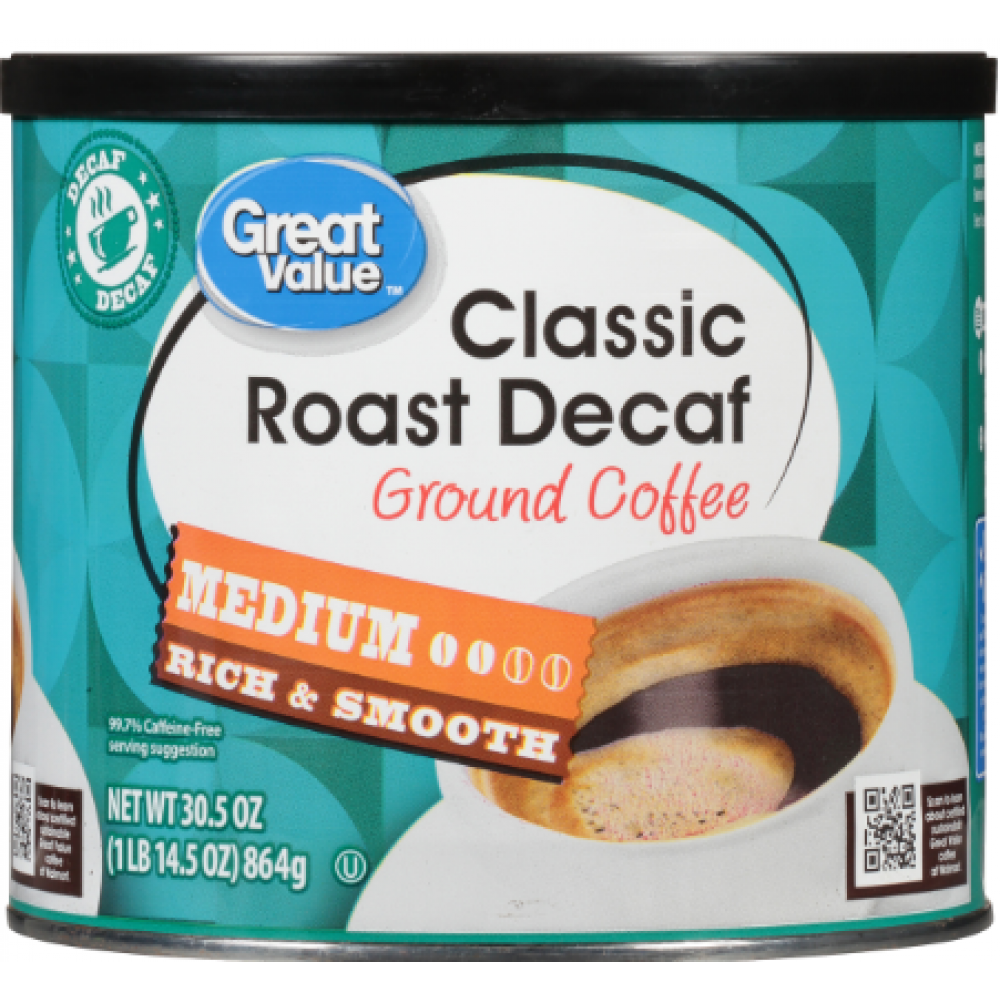 Great Value Classic Decaf Medium Roast Ground Coffee, 30.5 oz