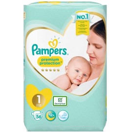 Pampers Premium Protection Size 1, 56 Nappies, 2-5 kg