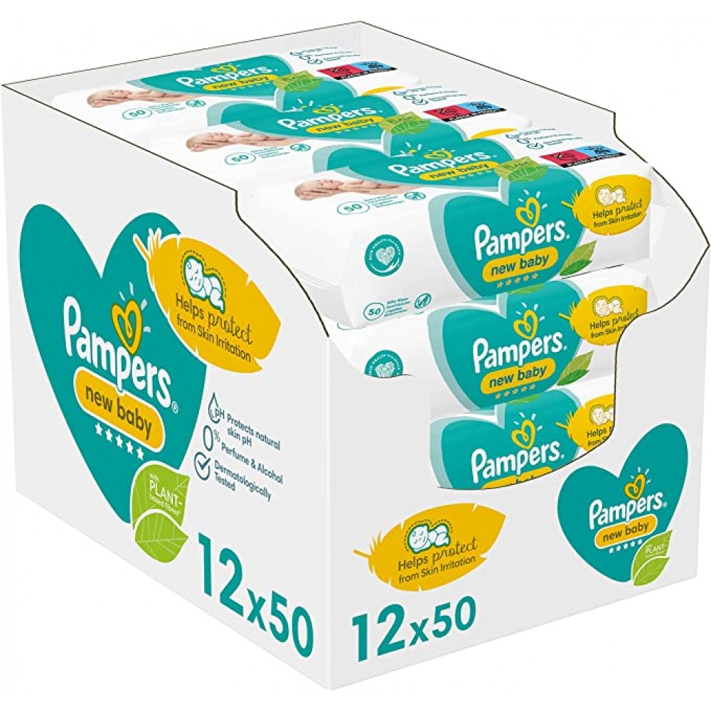 Pampers Baby Wipes Multipack, New Baby Sensitive, 600 Wipes (12 x 50), Baby Essentials for Newborn