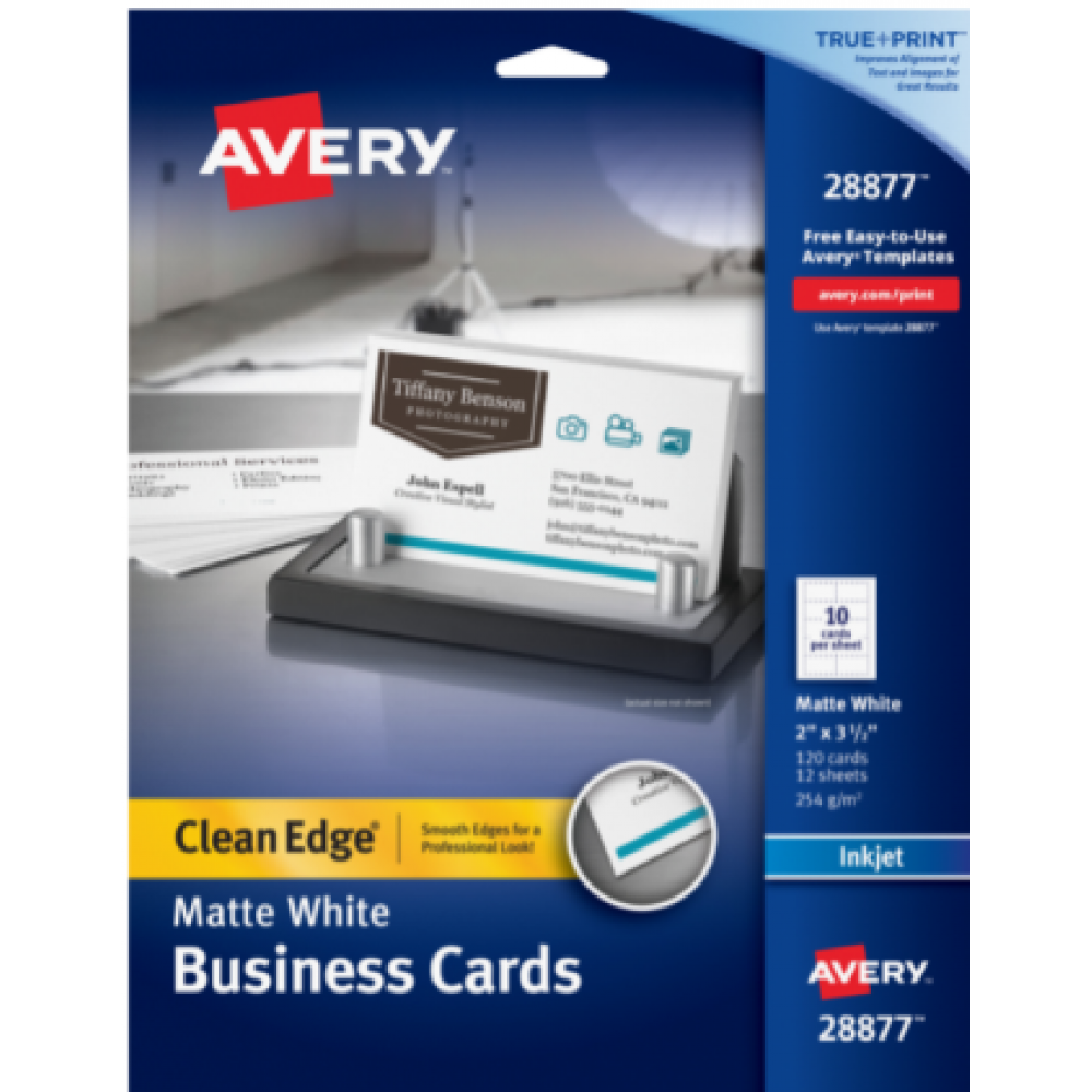Avery Clean Edge Business Cards, True Print Matte, Two-Sided Printing, 2" x 3-1/2", 120 Cards (28877)
