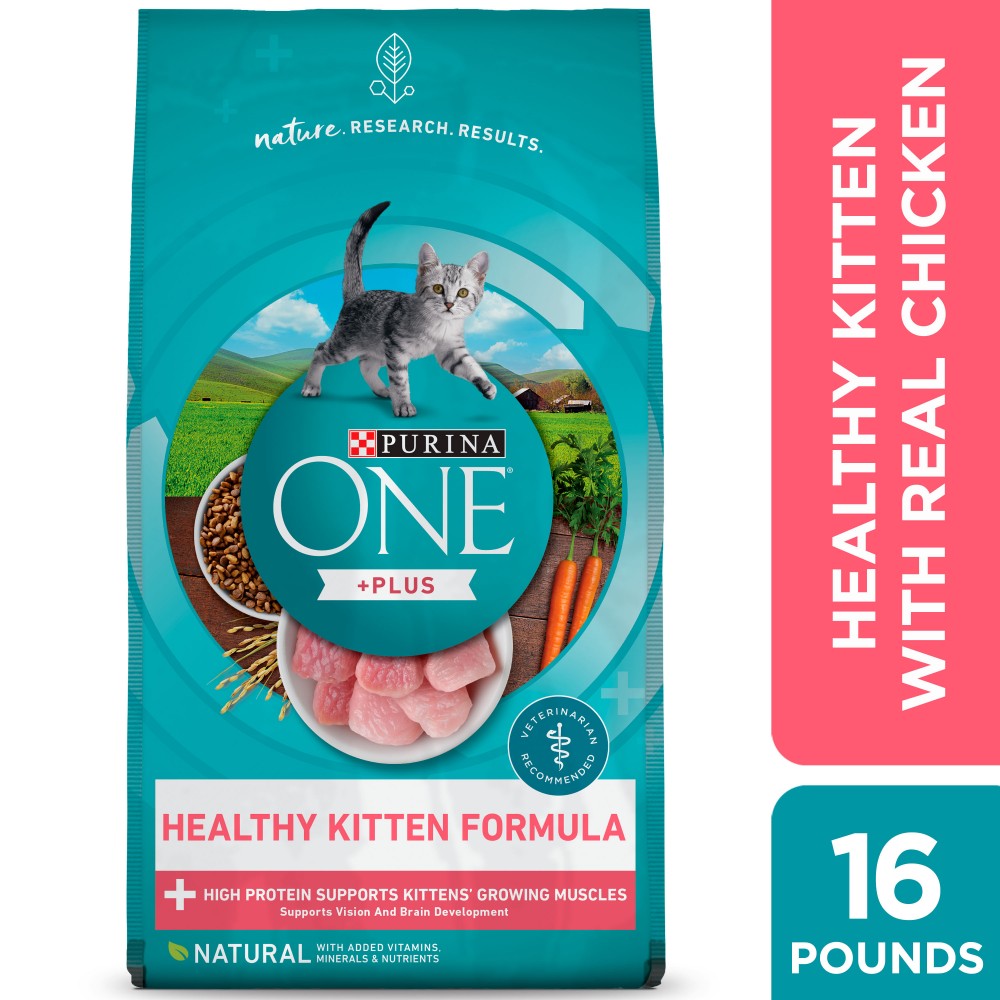 Purina ONE High Protein, Natural Dry Kitten Food, +Plus Healthy Kitten Formula, 16 lb. Bag